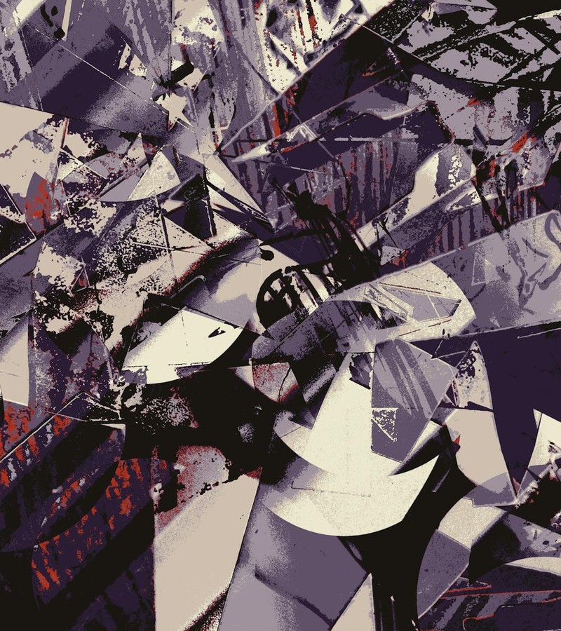 A captivating geometric abstract piece with bold patterns and vibrant textures.